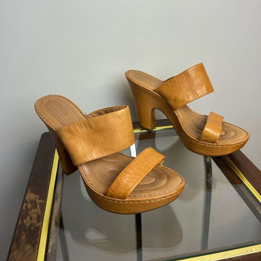 Born Crown Leather Fairy Ankle Platform High Heels Leather Size 8 old money‎ VTG